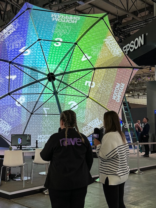 Emily Dean and Steph Beckett at the Epson booth during setup of ISE 2024